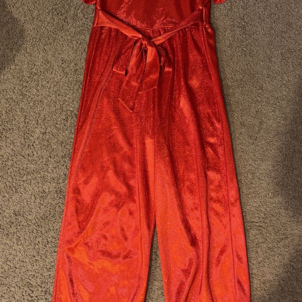 Red Shimmer Jumpsuit with Belt